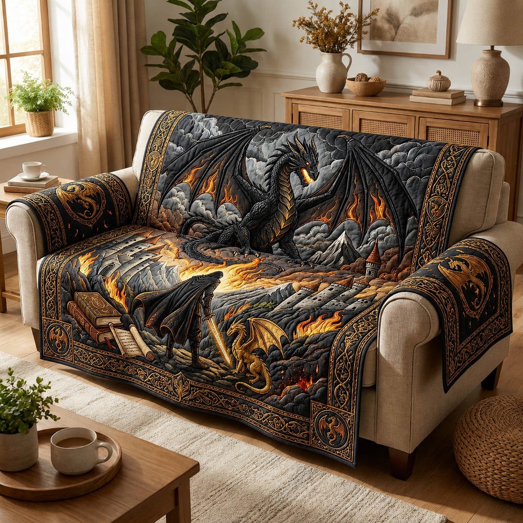 Black Dragon on the Fiery Rocks Sofa Cover