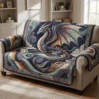 Blue Nordic Dragon in Swirls Sofa Cover