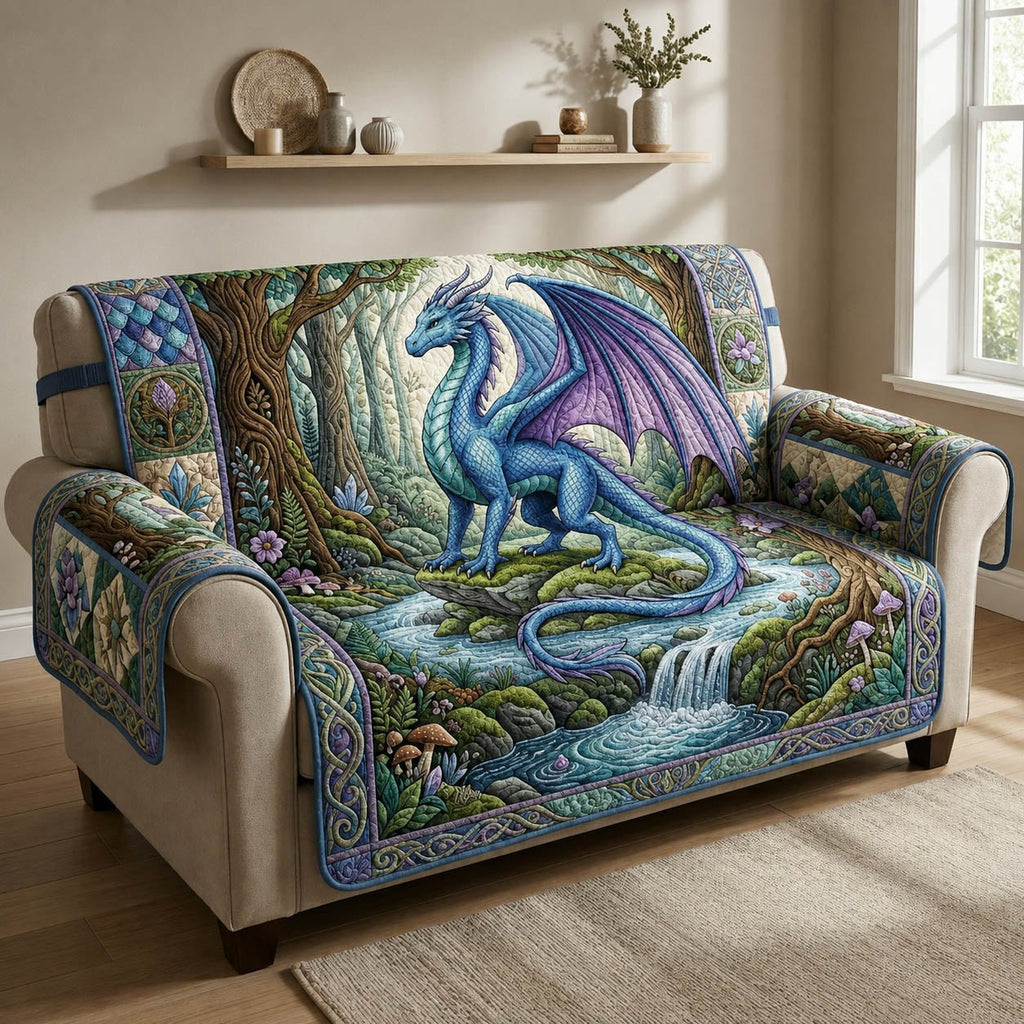 Blue Dragon in the Mossy Forest Sofa Cover