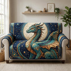 Teal Dragon and the Crescent Moon Sofa Cover