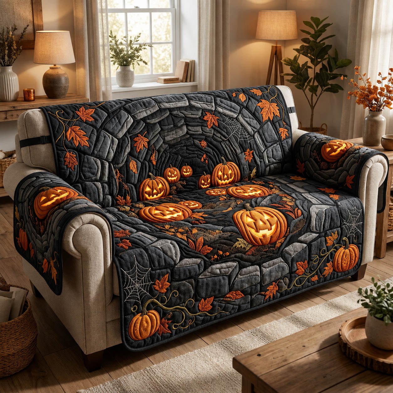 Pumpkins on the Castle Stones Sofa Cover