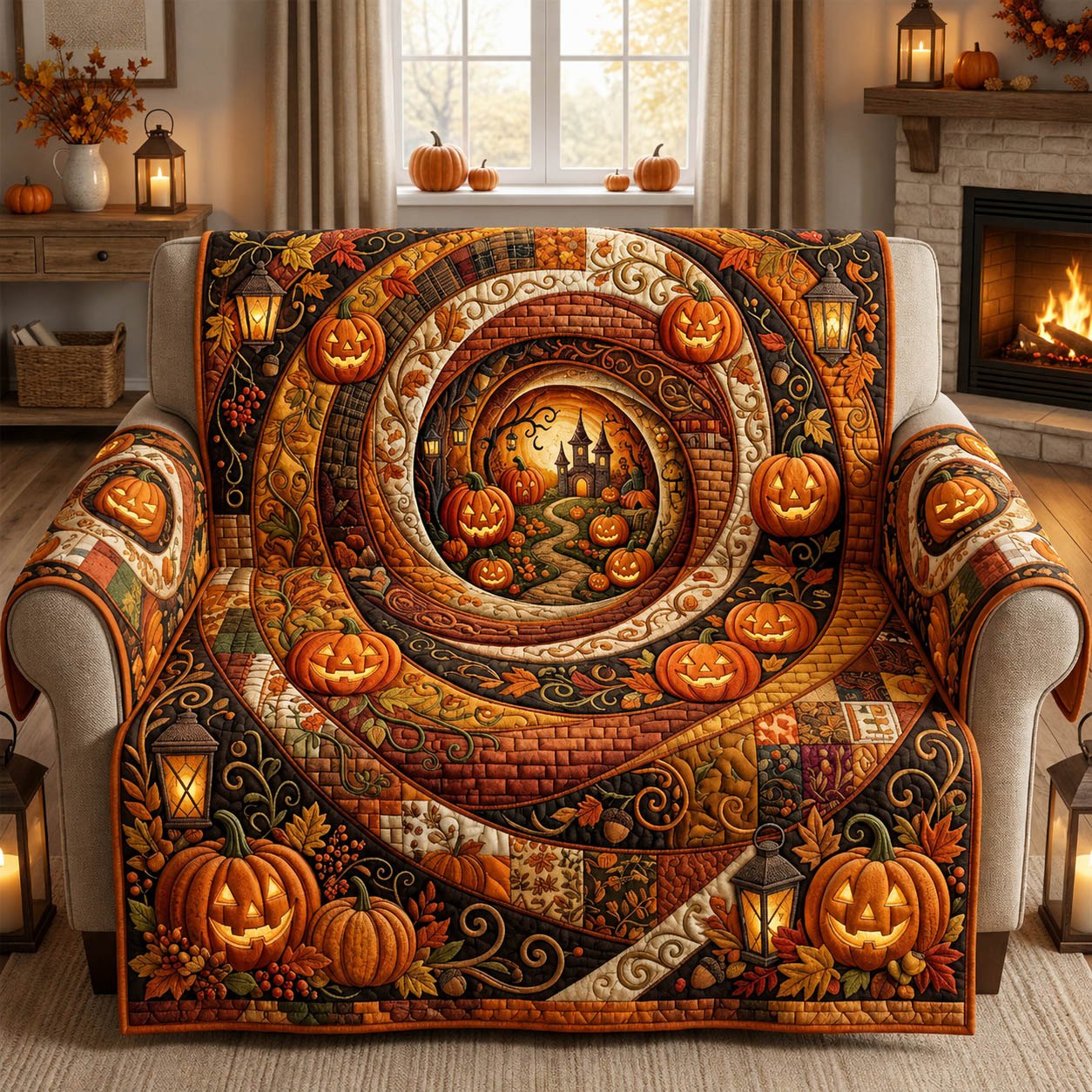 Golden Pumpkin Spiral Tunnel Sofa Cover