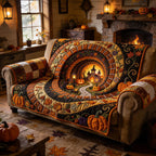 Pumpkin Spiral Around the Lit Village Sofa Cover