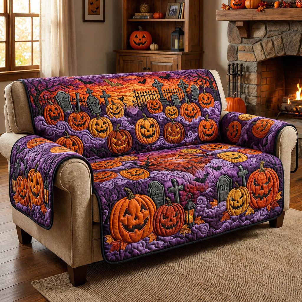 Jack o Lanterns on Purple Swirls Sofa Cover