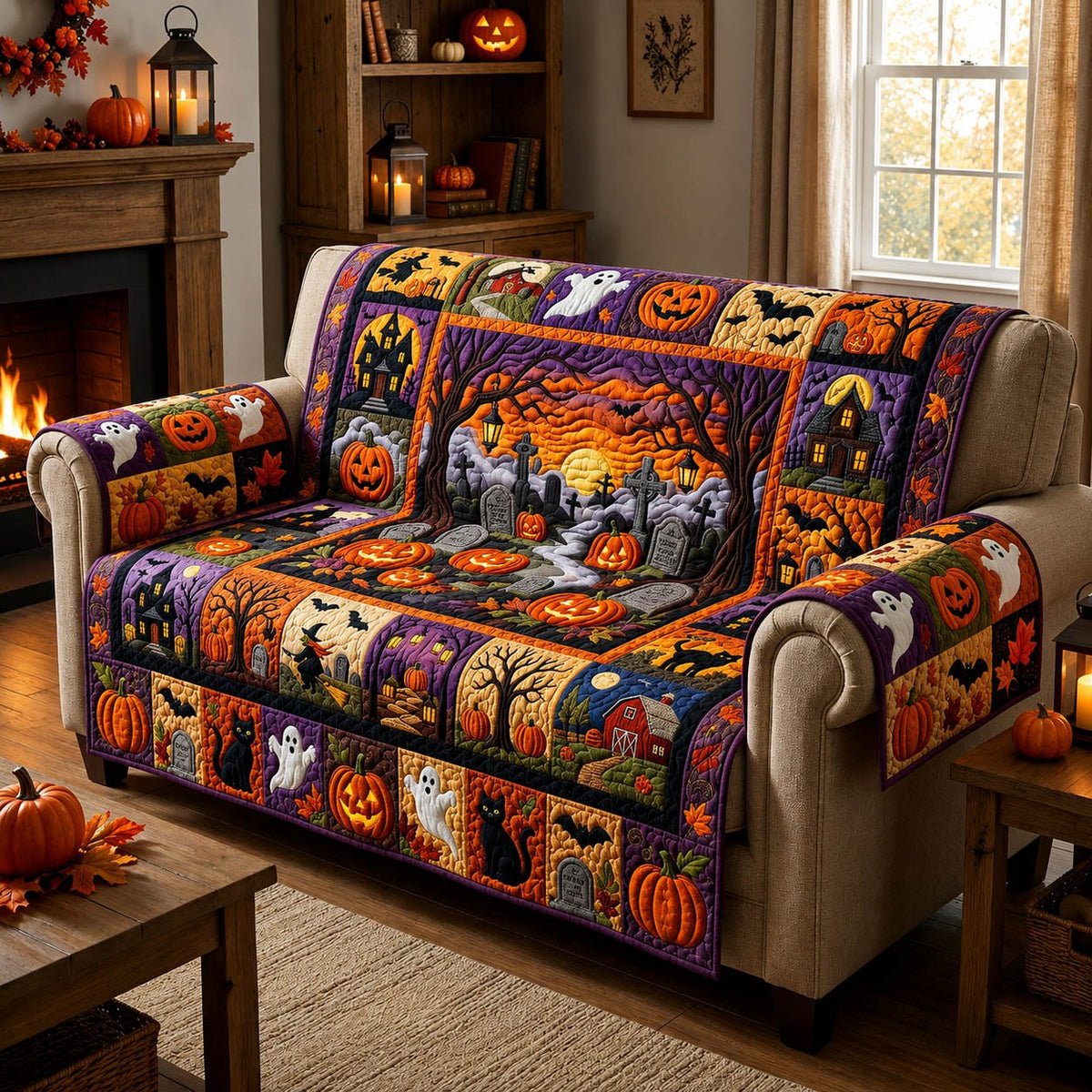 Halloween Pumpkin Patchwork Sofa Cover