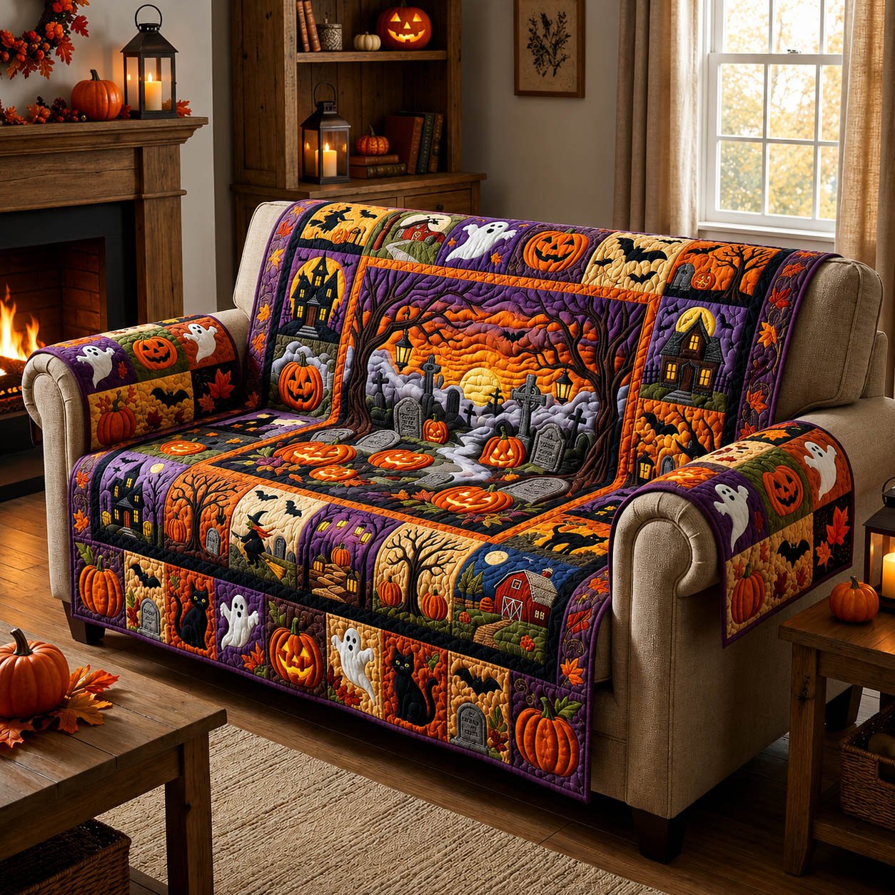 Halloween Pumpkin Patchwork Sofa Cover