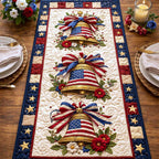 Liberty Bells with Flag Ribbons Table Runner
