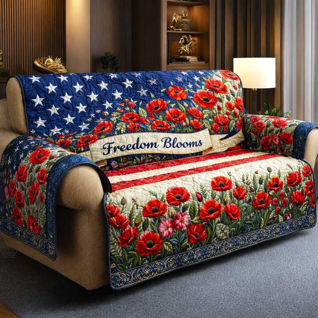 Freedom Blooms Poppies on the Flag Sofa Cover