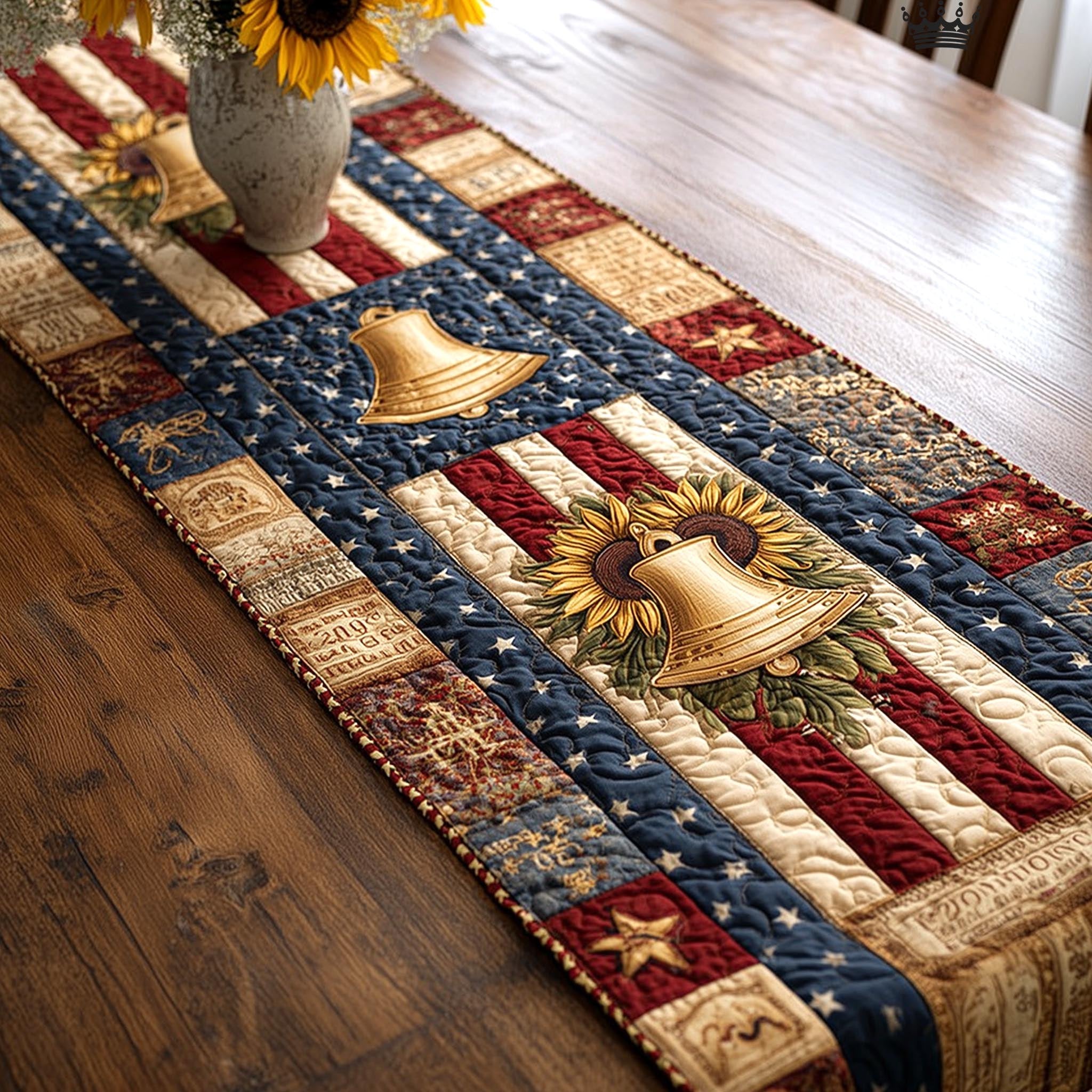 Golden Bell with Sunflower and Stripes Table Runner