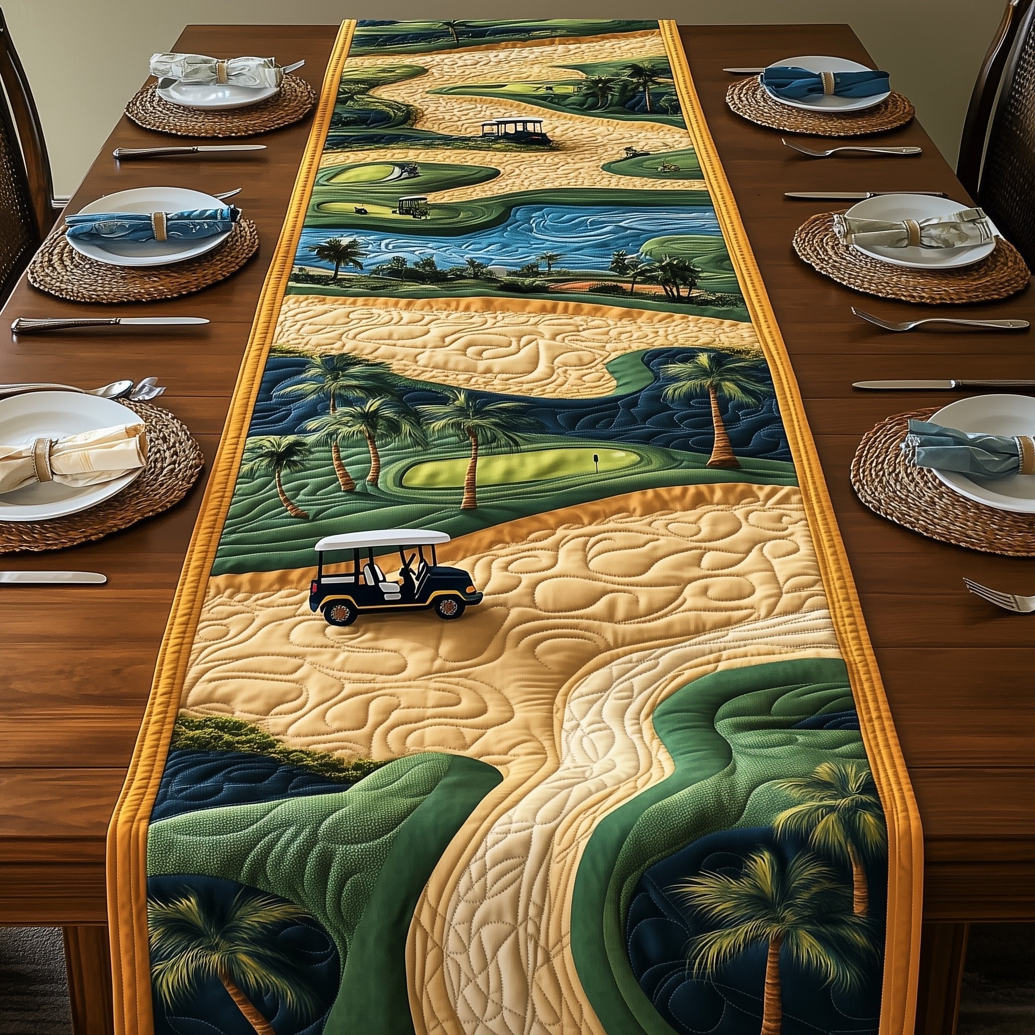 Golf Cart on Desert Fairway Table Runner