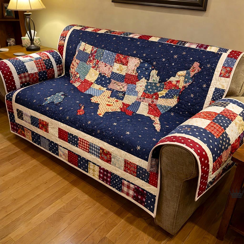 American Map on Starry Navy Sofa Cover