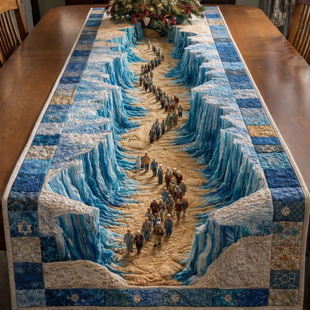 Parted Sea with Travelers on Sand Table Runner