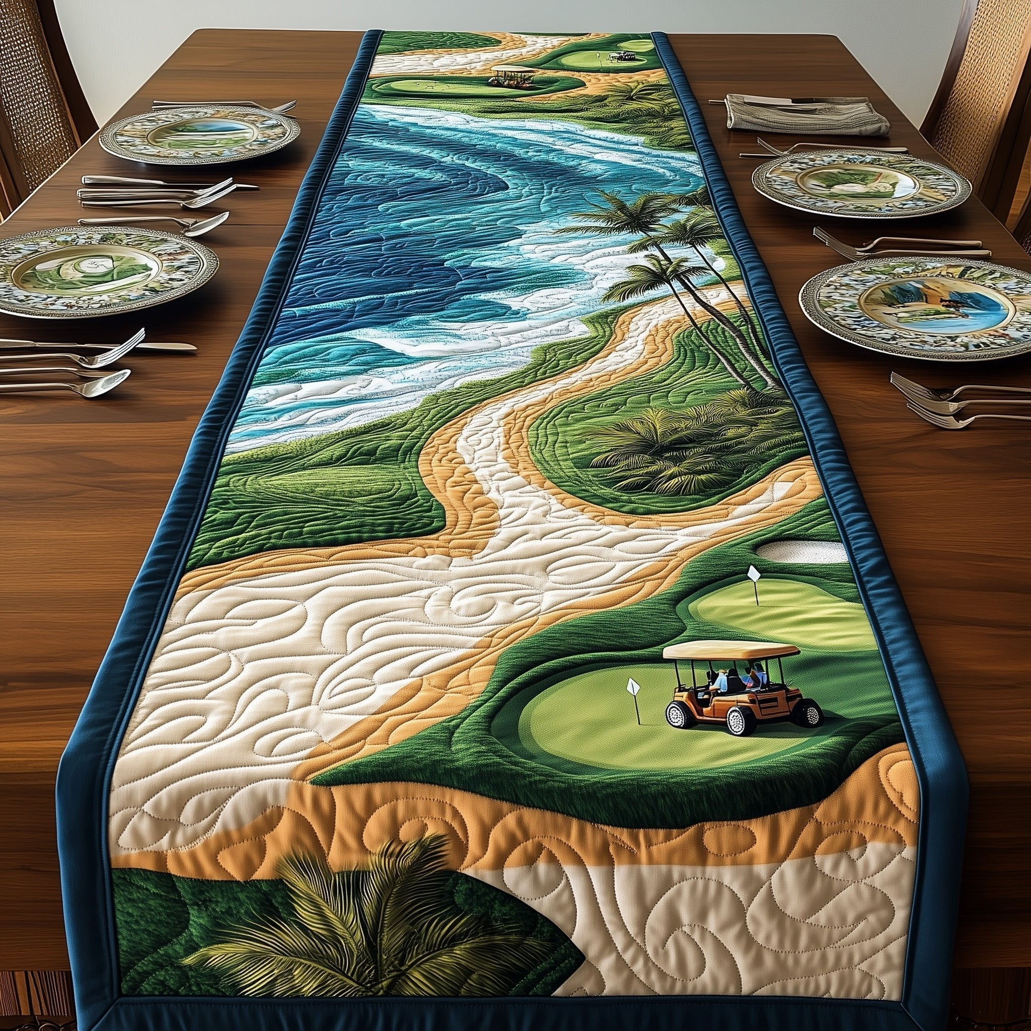 Golf Green Beside Sandy Dunes Table Runner