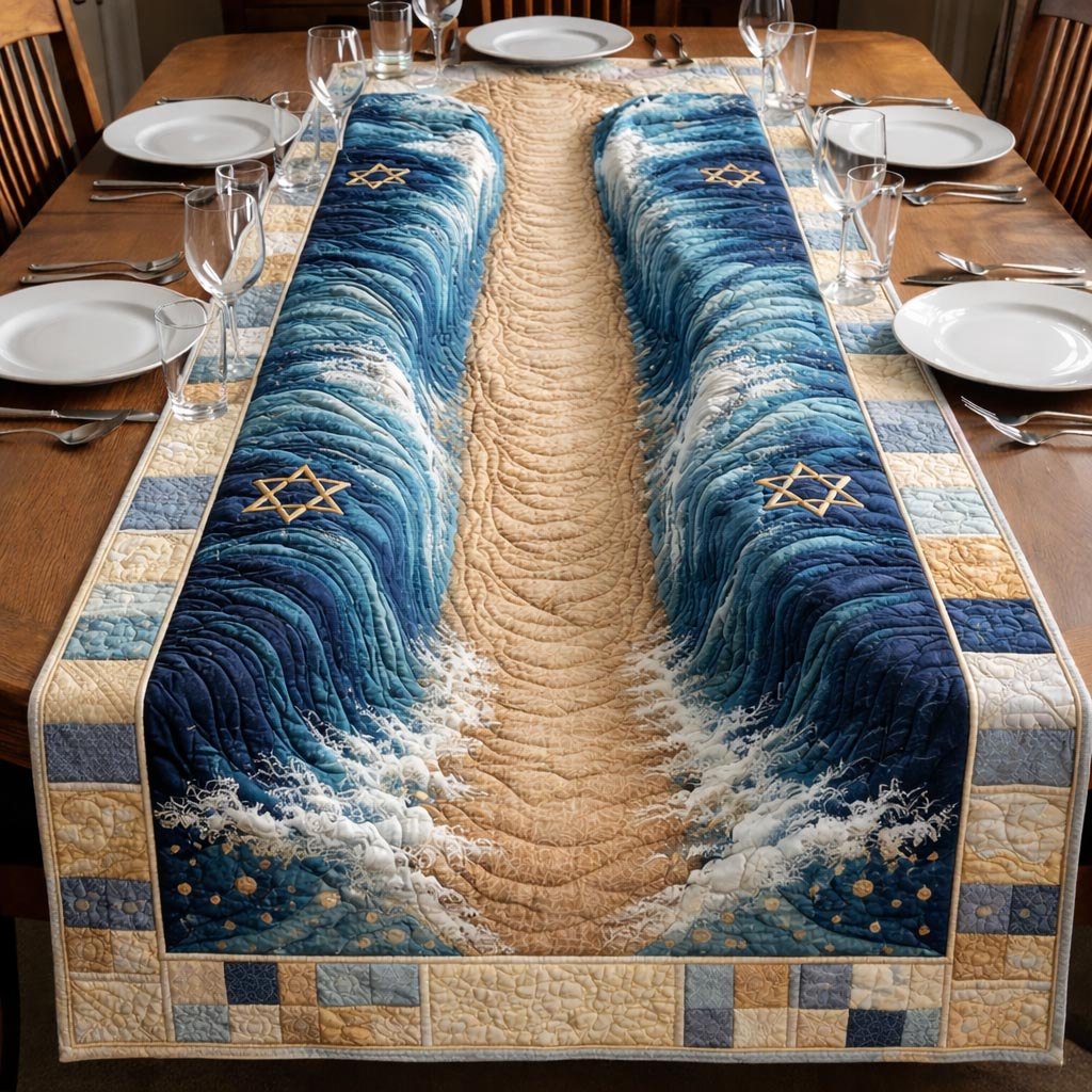 Blue Waves with Star Border Table Runner
