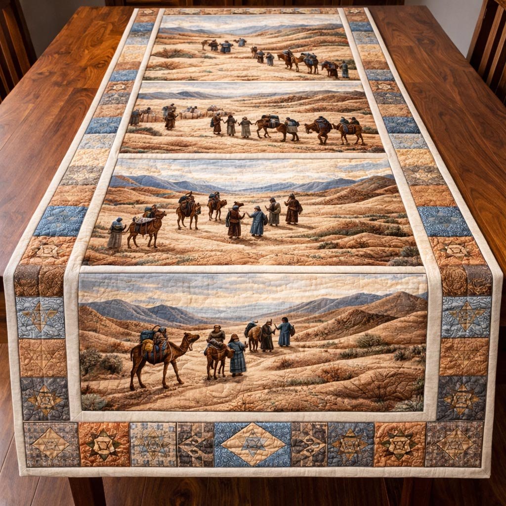 Camel Caravan Across Desert Hills Table Runner