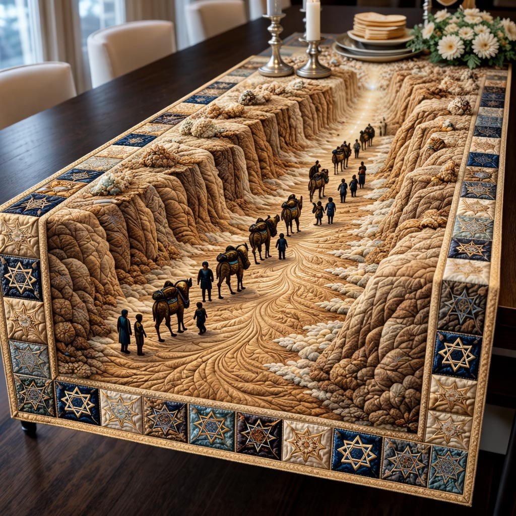 Travelers and Camels in Sand Corridor Table Runner