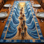 Travelers and Camels in Blue Waves Table Runner