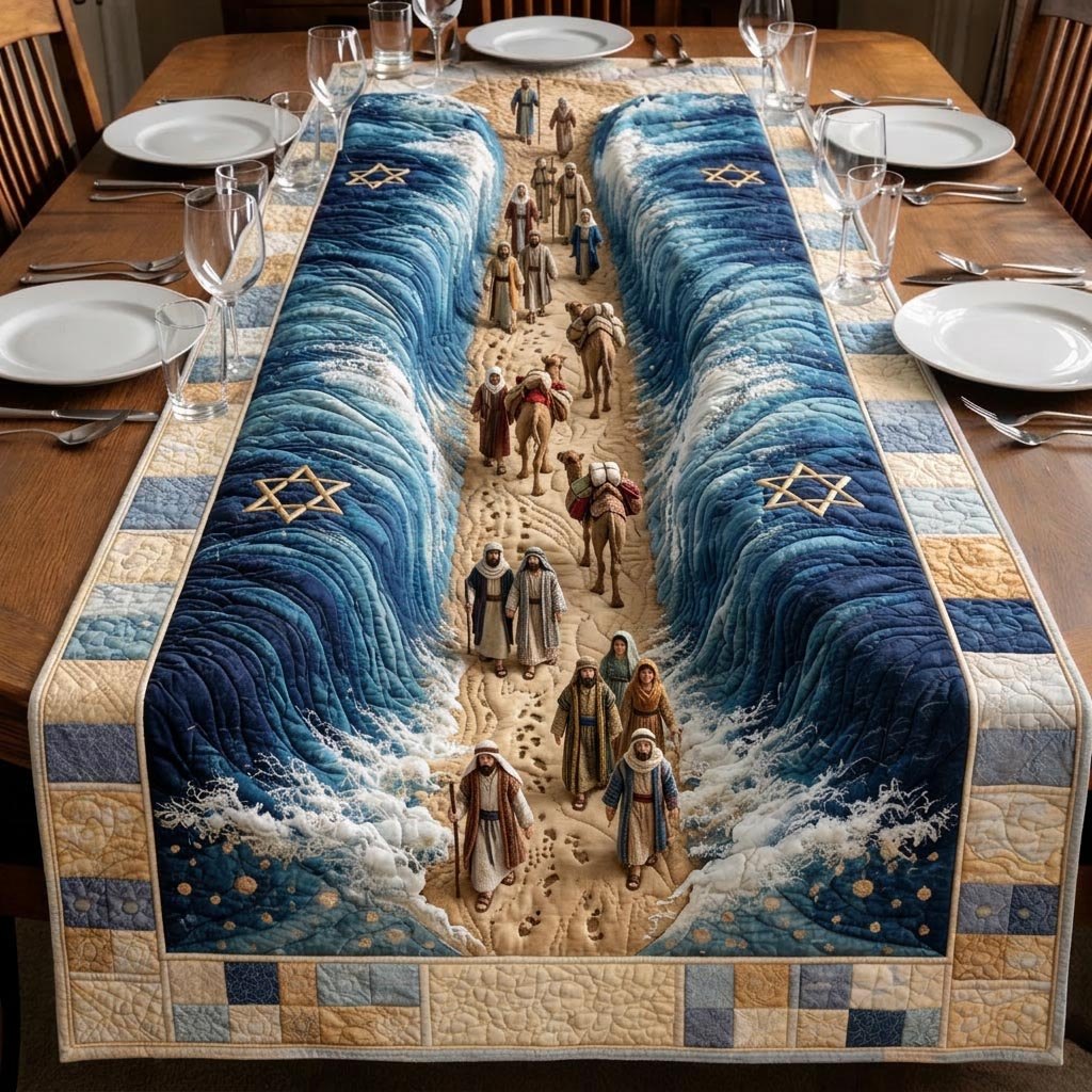 Crowd on Sand with Star Border Table Runner