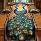 Peacock with Teal Tail on Gold Table Runner
