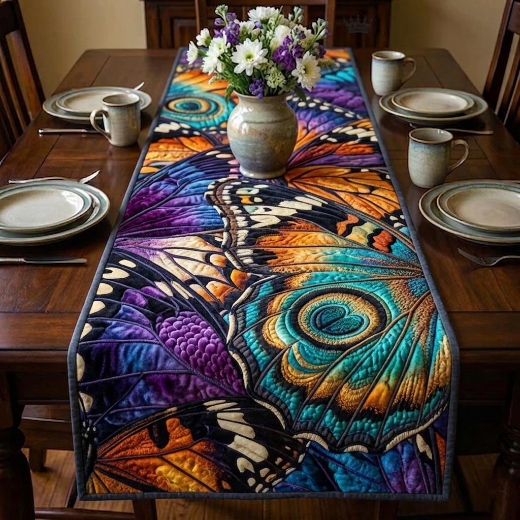 Stained Glass Butterflies in Jewel Tones Table Runner