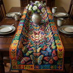 Bright Folk Butterflies on Blue Table Runner