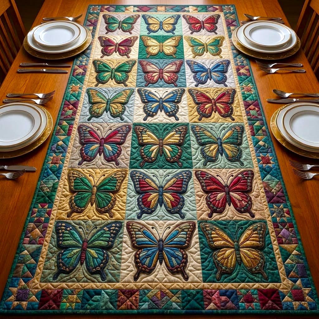 Butterfly Blocks in Colorful Grid Table Runner