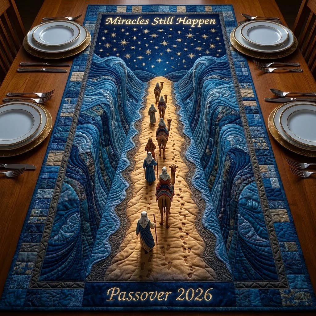 Passover 2026 Travelers in Blue Waves Table Runner