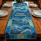 Happy Passover Teal Wave Panel Table Runner