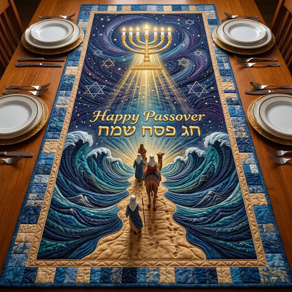 Happy Passover with Camel and Golden Light Table Runner