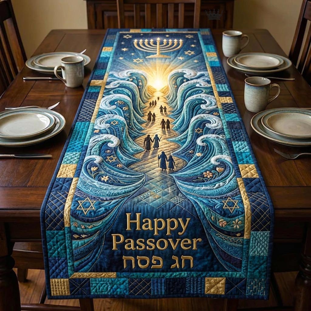 Happy Passover Crowd Within Waves Table Runner