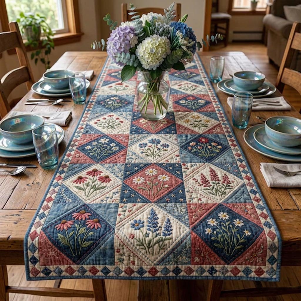 Floral Patchwork Diamonds Table Runner