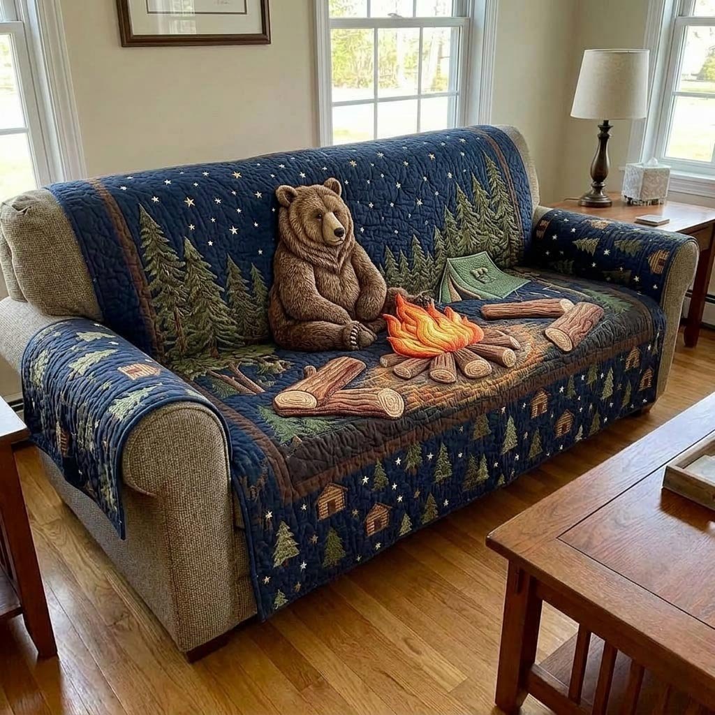Bear at the Campfire Under Stars Sofa Cover