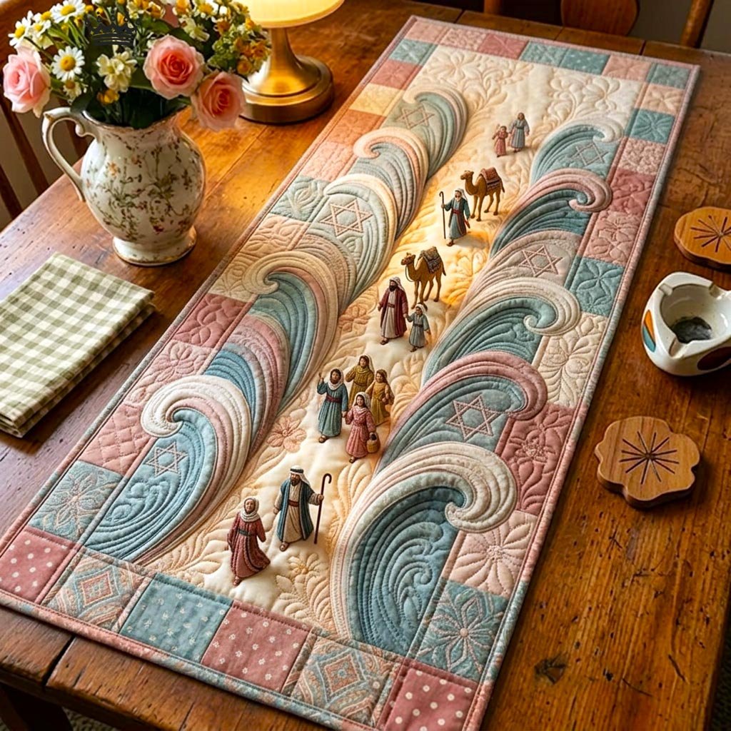 Travelers in Pink and Cream Waves Table Runner