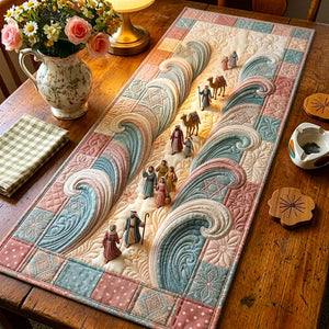 Travelers in Pink and Cream Waves Table Runner - Made to Order
