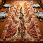 Camels in Orange and Red Waves Table Runner