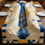 Blue Wave Stripe on Cream Panel Table Runner
