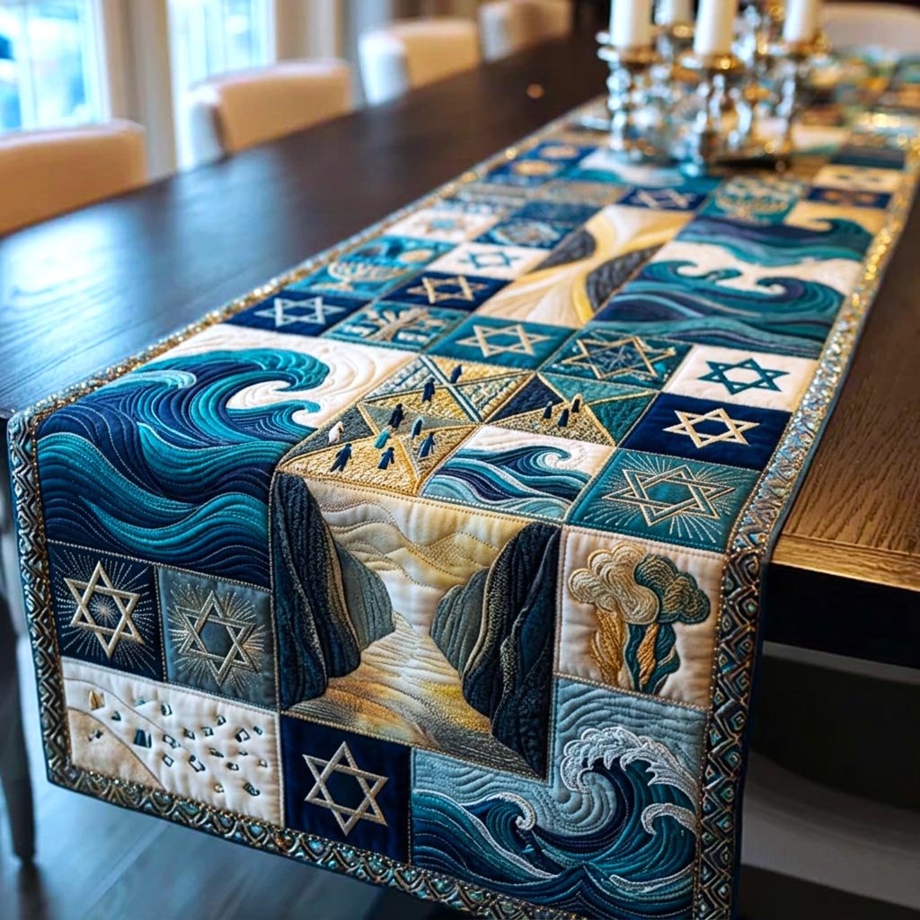 Star of David Blocks with Waves Table Runner