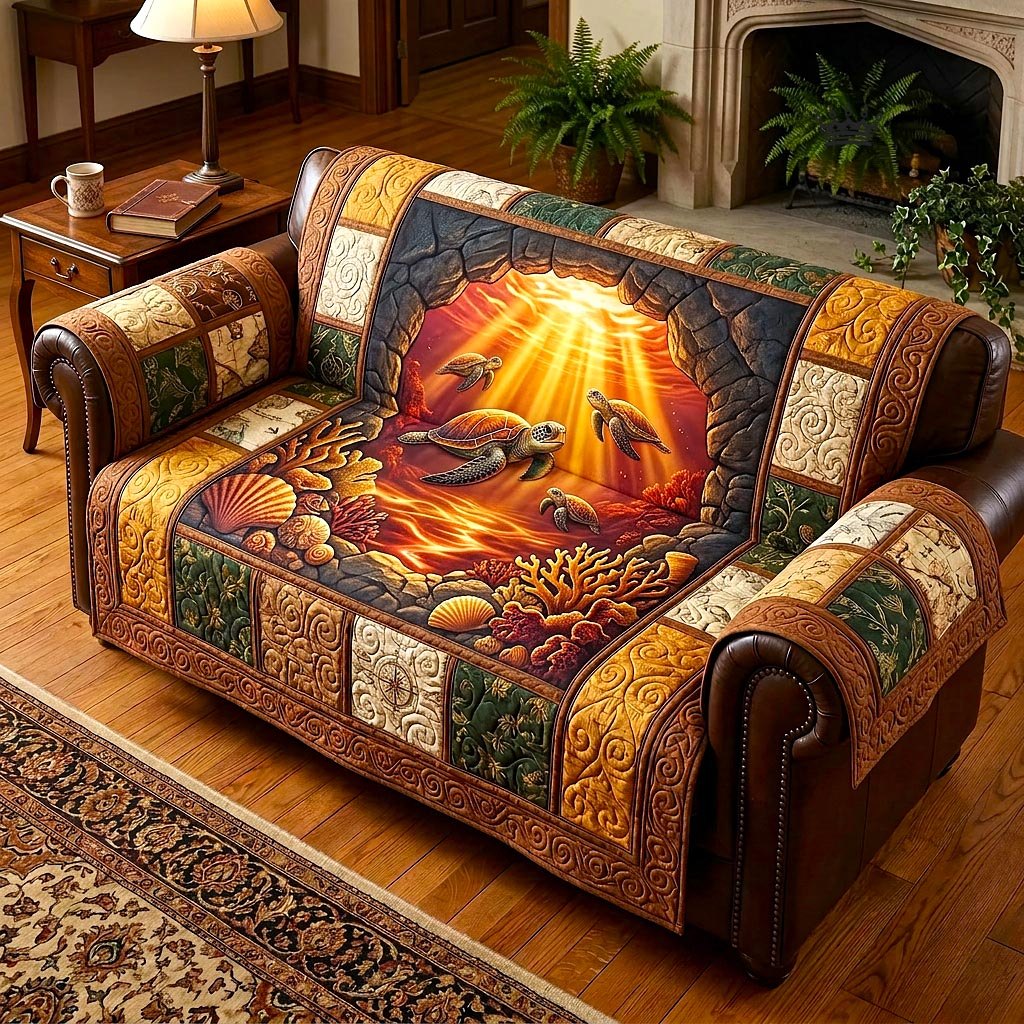 Sea Turtle in the Sunset Water Sofa Cover