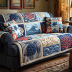 Ocean Waves in Navy Blocks Sofa Cover