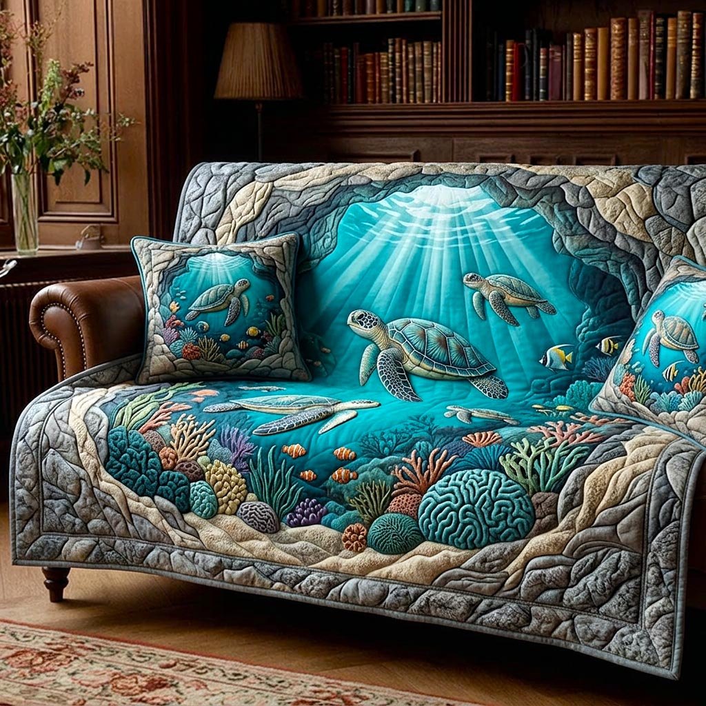 Turtles in the Turquoise Reef Sofa Cover