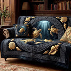 Golden Turtles on Black Water Sofa Cover