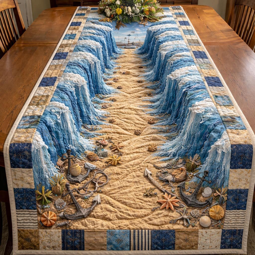 Shells and Starfish on Sand Path Table Runner