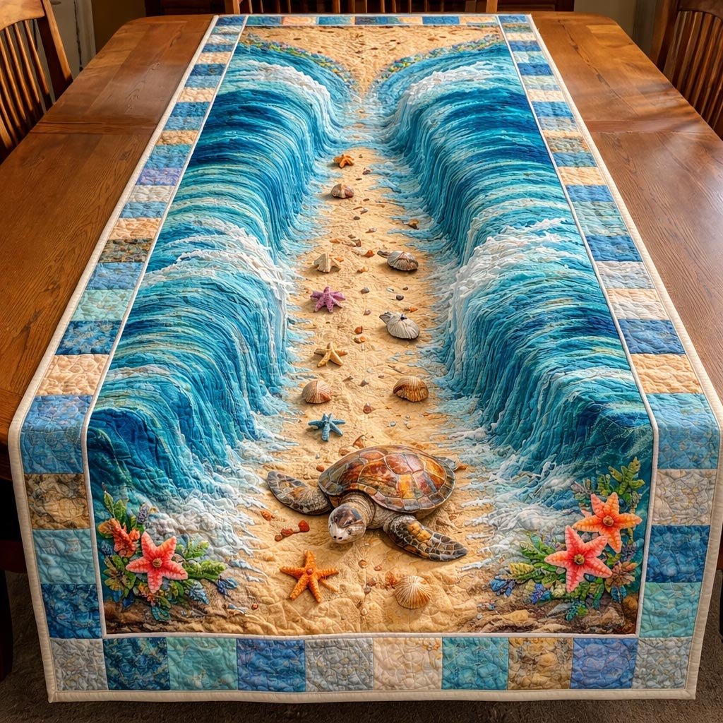 Starfish and Shells on Pale Sand Table Runner