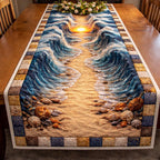 Seashells on Sand with Dark Waves Table Runner
