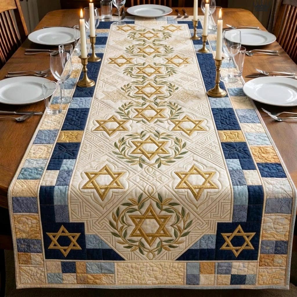 Star of David on Cream Panel Table Runner