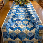 Blue Tumbling Blocks with Dreidels Table Runner