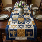 Menorah and Star Blocks in Gold Table Runner