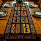 African Figures with Giraffe Print Blocks Table Runner