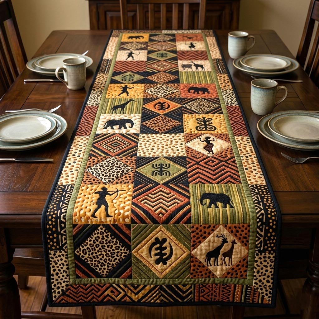 Animal Blocks in Gold and Black Table Runner