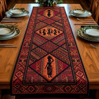 Women Silhouettes on Red Tribal Panel Table Runner
